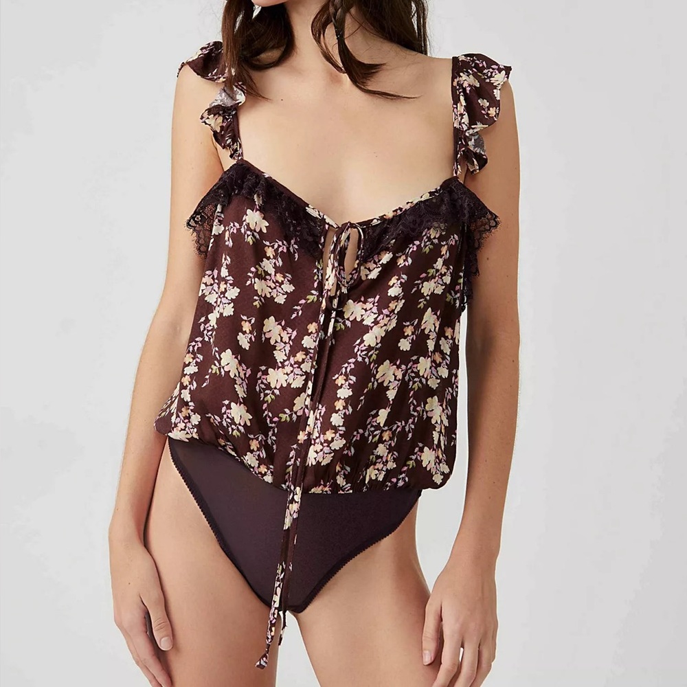 New Intimately Free People Take It Away XL Burgundy Floral Lace Bodysuit